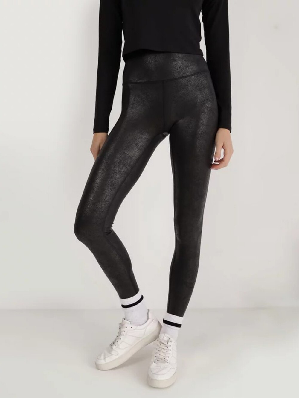 SPANX High Waisted Black Faux Leather Leggings Womens Small